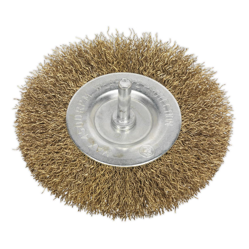 Sealey Flat Wire Brush100mm with 6mm Shaft SFB100 Sealey - Dynamic Drive