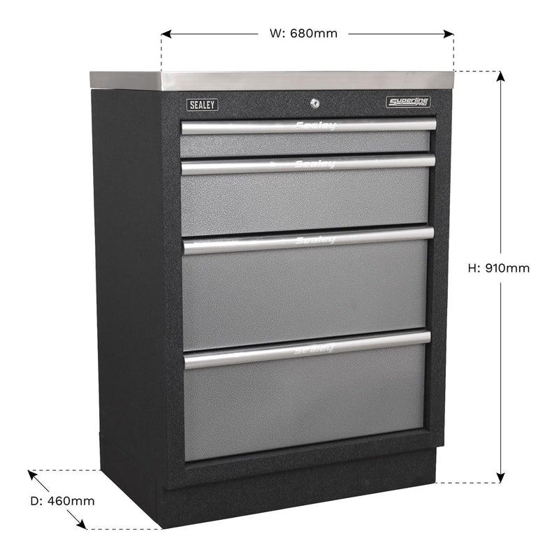 Sealey Modular 4 Drawer Cabinet 680mm APMS51 Sealey - Dynamic Drive