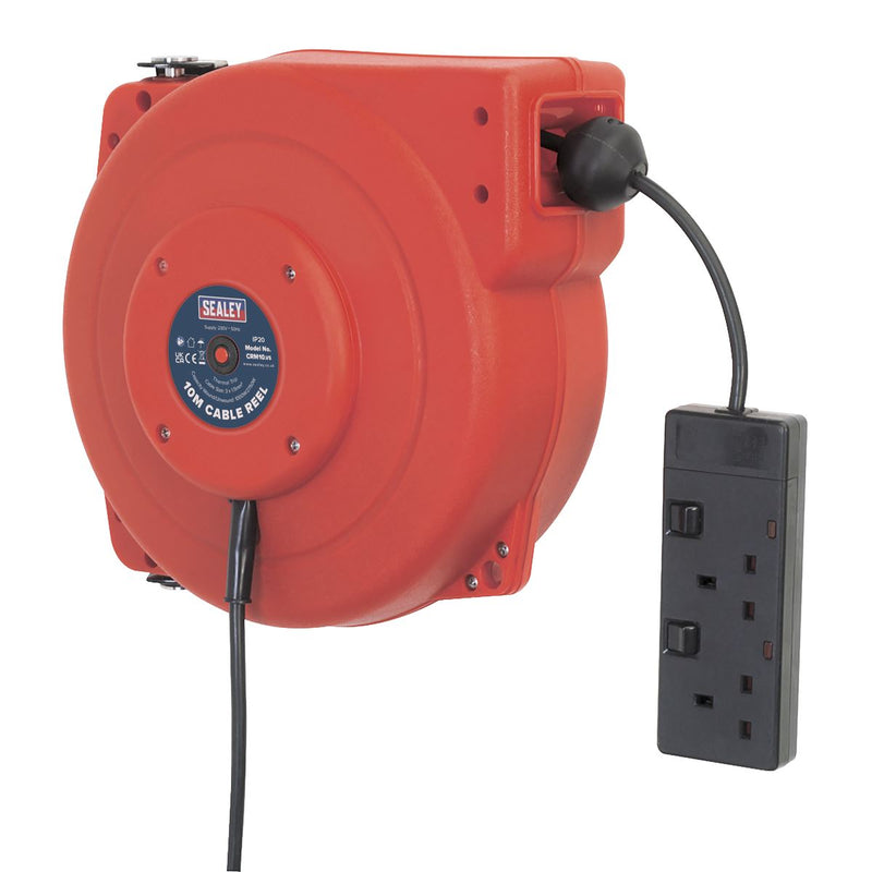 Sealey Cable Reel System Retractable 10m 2 x 230V Socket CRM10 Sealey - Dynamic Drive