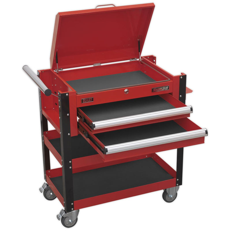 Sealey Heavy-Duty Mobile Tool & Parts Trolley 2 Drawers & Lockable Top Red Sealey - Dynamic Drive