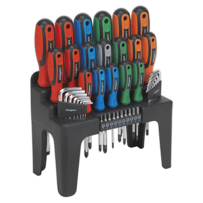 Siegen 44 Piece Screwdriver Allen Key Torx Hex & Bit Tool Set & Storage Stand Seigen by Sealey  - Dynamic Drive
