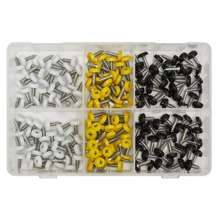 Sealey Numberplate Screw Assortment 4.8mm x 18mm 195pc - Plastic Enclosed Head Sealey - Dynamic Drive