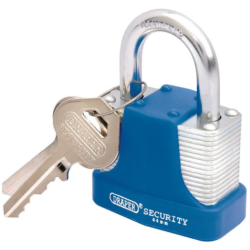 Draper Laminated Steel Padlock and 2 Keys with Hardened Steel Shackle and Bumper Draper - Dynamic Drive