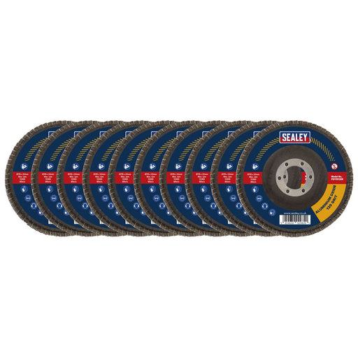Sealey 115mm Aluminium Oxide Flap Discs 120Grit 22mm Bore - Pack of 10 Sealey - Dynamic Drive