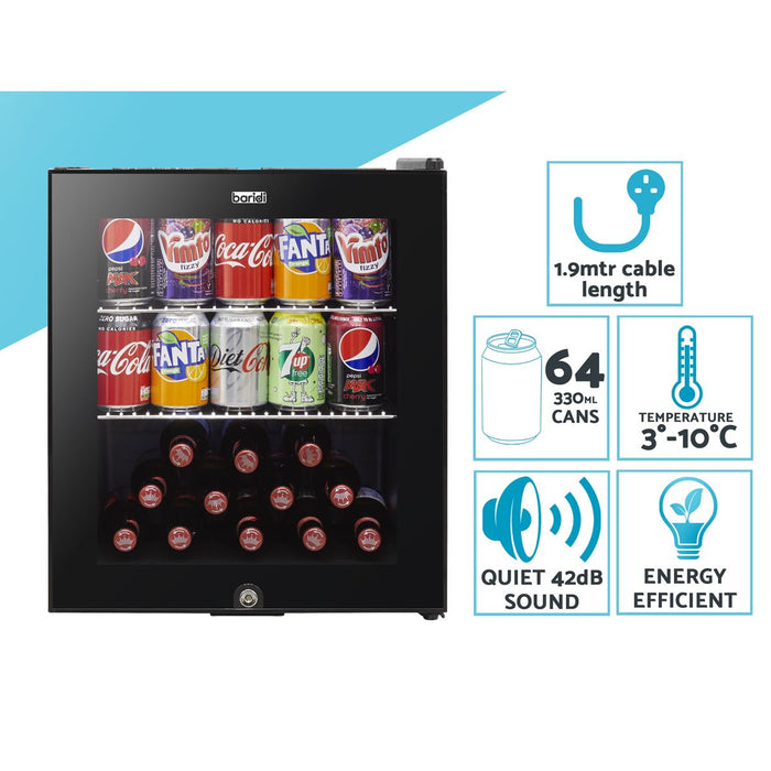 Baridi 50L Table Top Beer & Drinks Mini Fridge 3-10C Light Black & Glass Baridi  - Dynamic Drive