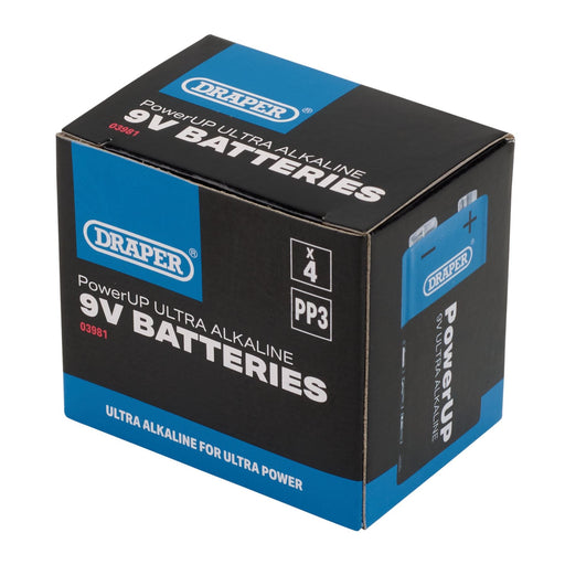 Draper PowerUP Ultra Alkaline 9V Batteries (Pack of 4) 03981 Draper - Dynamic Drive
