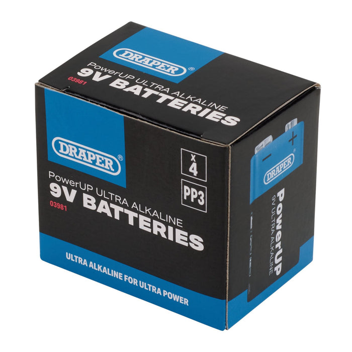 Draper PowerUP Ultra Alkaline 9V Batteries (Pack of 4) 03981 Draper - Dynamic Drive