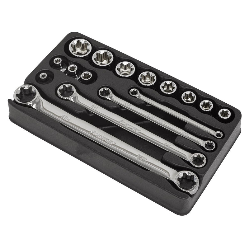 Sealey Premier 16pc Trx-Star* Socket & Spanner Set 3/8" Sq Drive E6-E24 Sealey  - Dynamic Drive