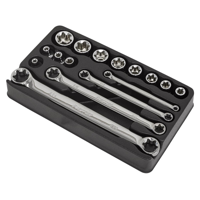 Sealey Premier 16pc Trx-Star* Socket & Spanner Set 3/8" Sq Drive E6-E24 Sealey  - Dynamic Drive