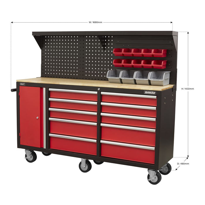 Sealey Mobile Workstation 10 Drawer with Backboard AP6310 Sealey - Dynamic Drive