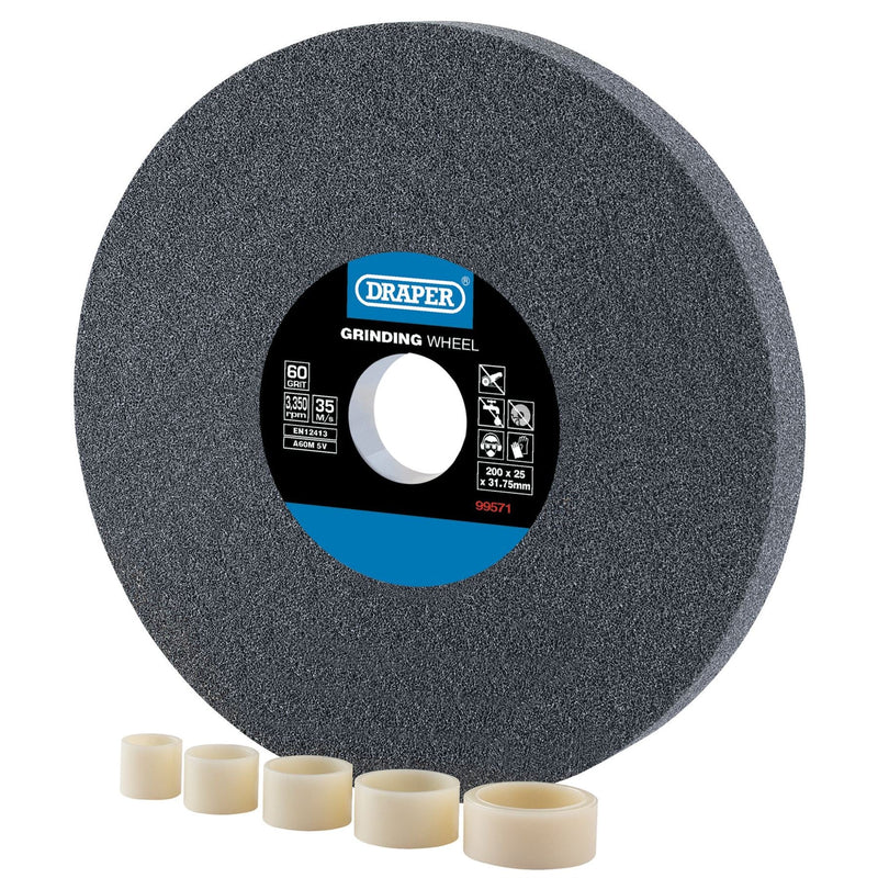 Draper Aluminium Oxide Bench Grinding Wheel, 200 x 25mm, 60 Grit 99571 Draper - Dynamic Drive