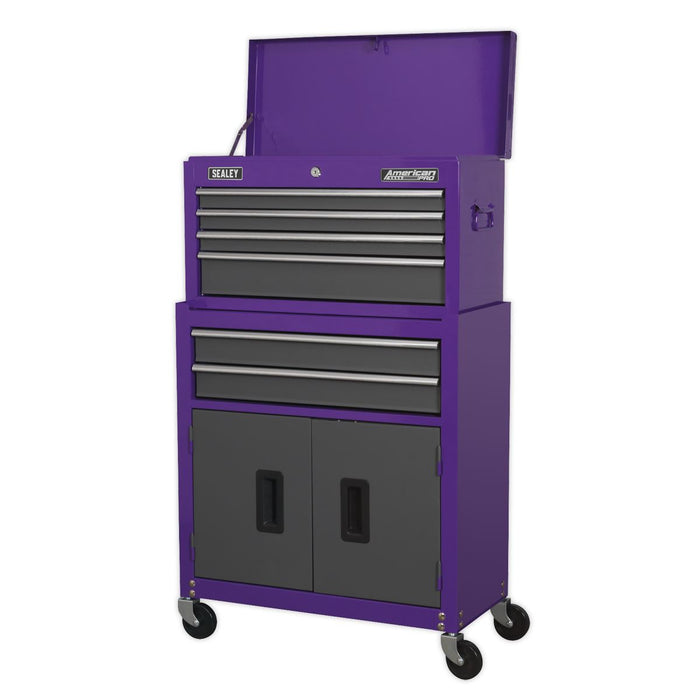 Sealey Topchest & Rollcab Combo 6 Drawer - Purple/Grey AP2200BBCP Sealey  - Dynamic Drive