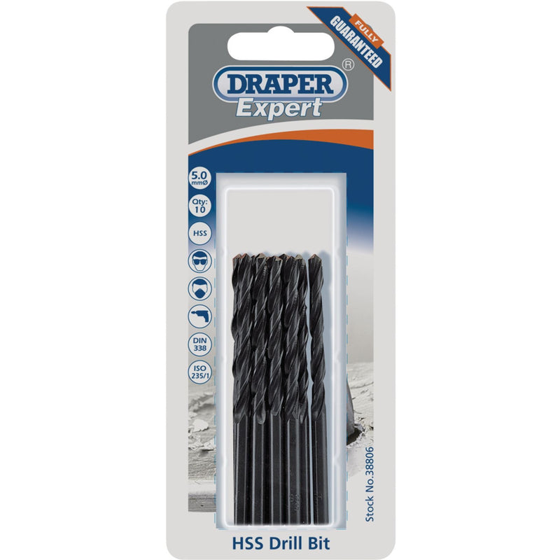 Draper HSS Drill Bit, 5.0mm (Pack of 10) 38806 Draper - Dynamic Drive