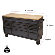 Draper BUNKER Workbench Roller Tool Cabinet, 15 Drawer, 61", Grey 08238 Draper - Dynamic Drive