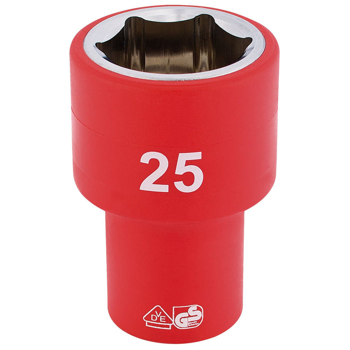 Draper Fully Insulated VDE Socket, 1/2" Sq. Dr., 25mm 31961 Draper - Dynamic Drive