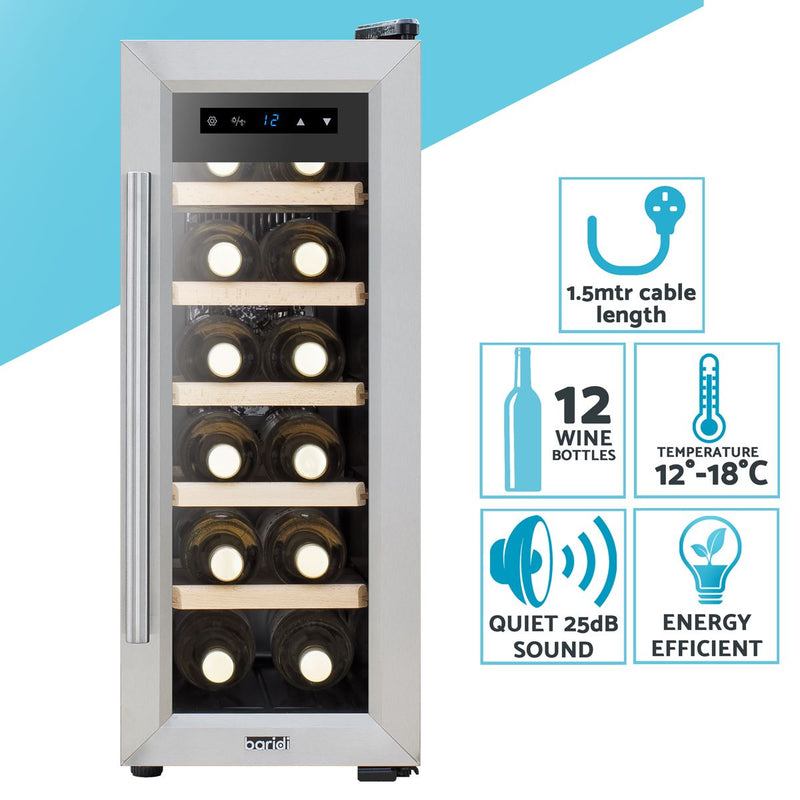 Baridi 12 Bottle Wine Fridge & Cooler - Stainless Steel DH74 Baridi - Dynamic Drive