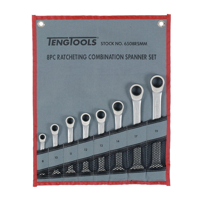 Teng Tools Ratcheting Combination Spanner Set RS Tool Roll 8 Pieces Teng Tools - Dynamic Drive