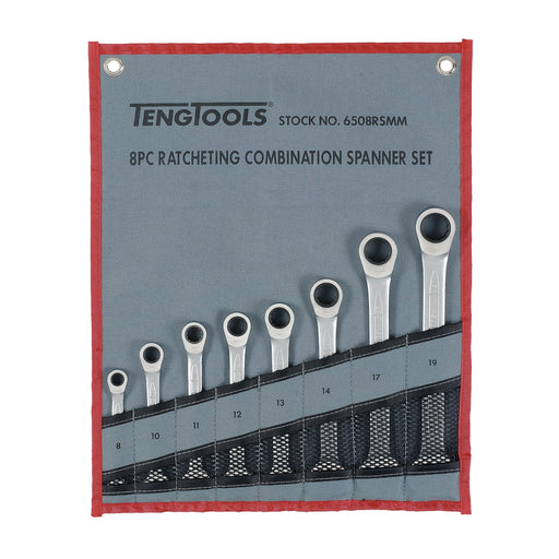 Teng Tools Ratcheting Combination Spanner Set RS Tool Roll 8 Pieces Teng Tools - Dynamic Drive