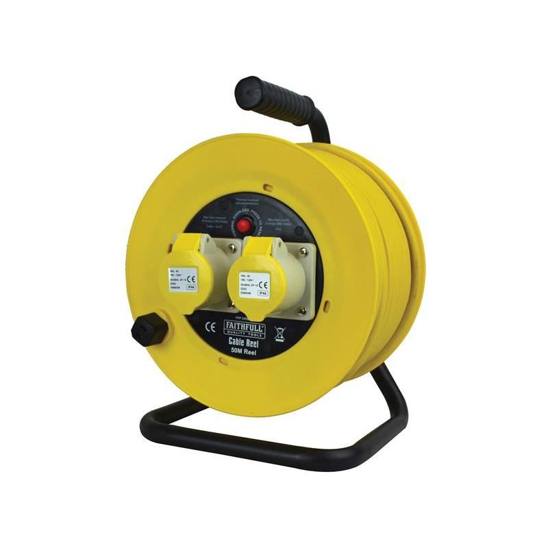 Faithfull Power Plus Open Drum Cable Reel 110V 16A 2-Socket 50m (1.5mm Cable) Faithfull Power Plus - Dynamic Drive