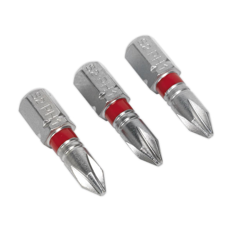 Sealey Power Tool Bit Phillips #1 Colour-Coded S2 25mm Pack of 3 AK210501 Sealey - Dynamic Drive