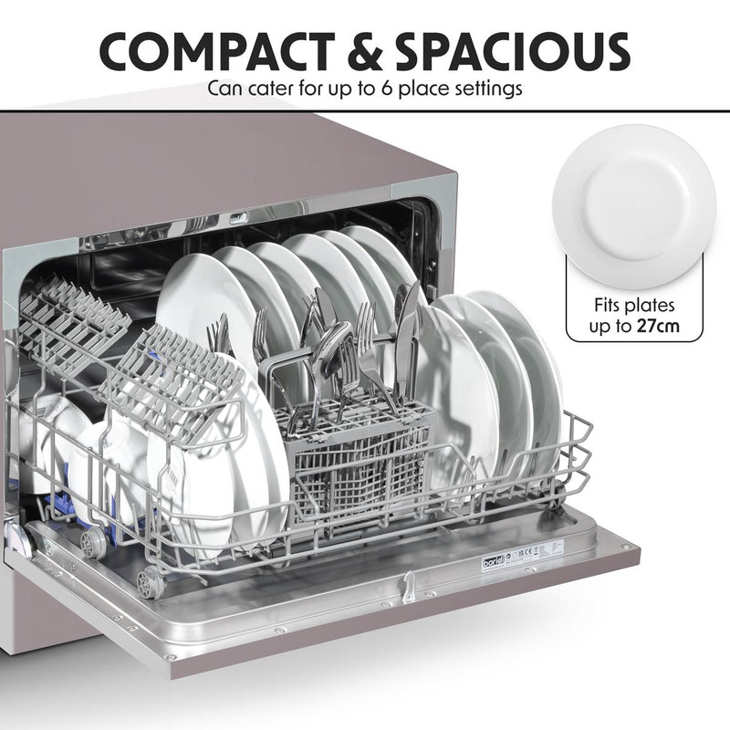Baridi Tabletop Dishwasher 6 Place Settings 6.5L Capacity - Silver DH84 Baridi - Dynamic Drive