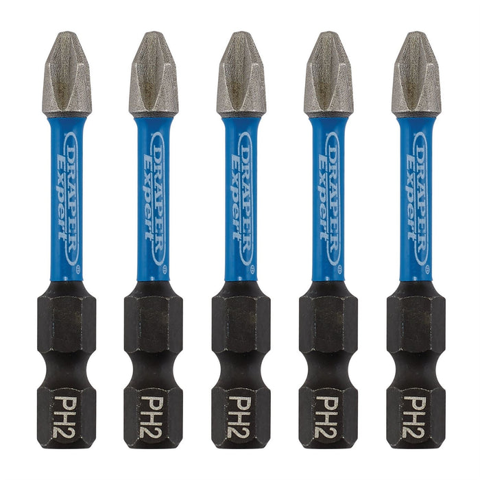 Draper Expert Cross Slot/PH Type Impact Screwdriver Bits, No.2 x 50mm, 1/4" Hex Draper - Dynamic Drive