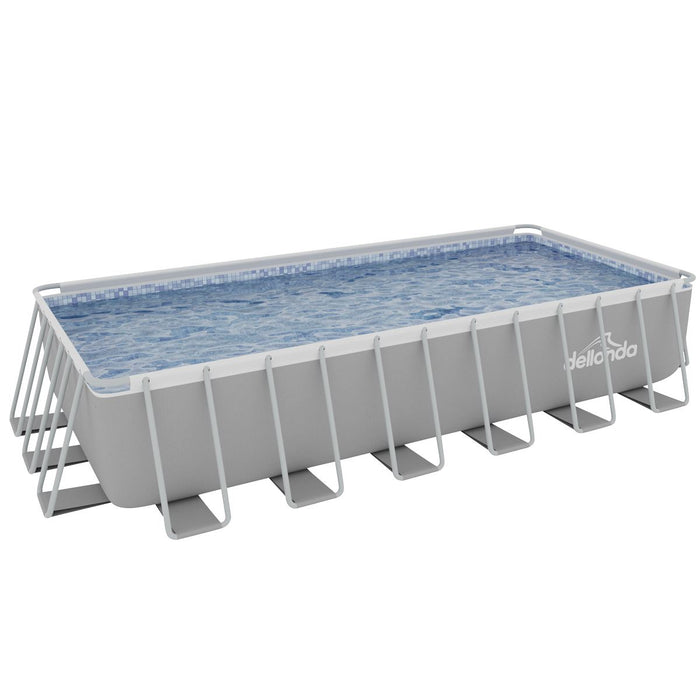 Dellonda Steel Frame Rectangular Swimming Pool - Step Ladder & Filter Pump 25ft Dellonda - Dynamic Drive