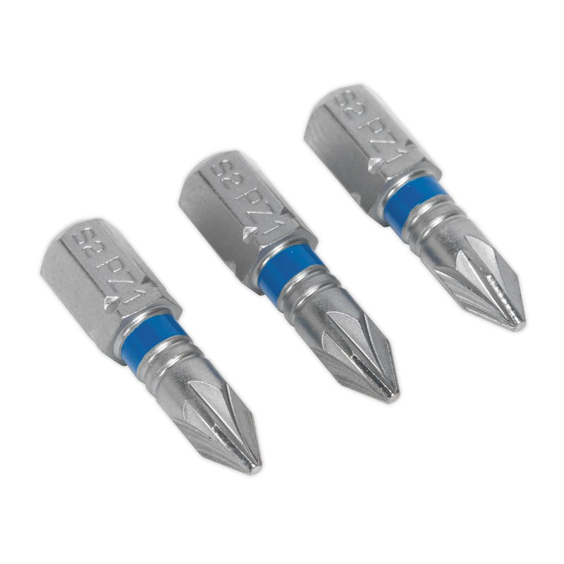 Sealey Power Tool Bit Pozi #1 Colour-Coded S2 25mm Pack O Sealey - Dynamic Drive