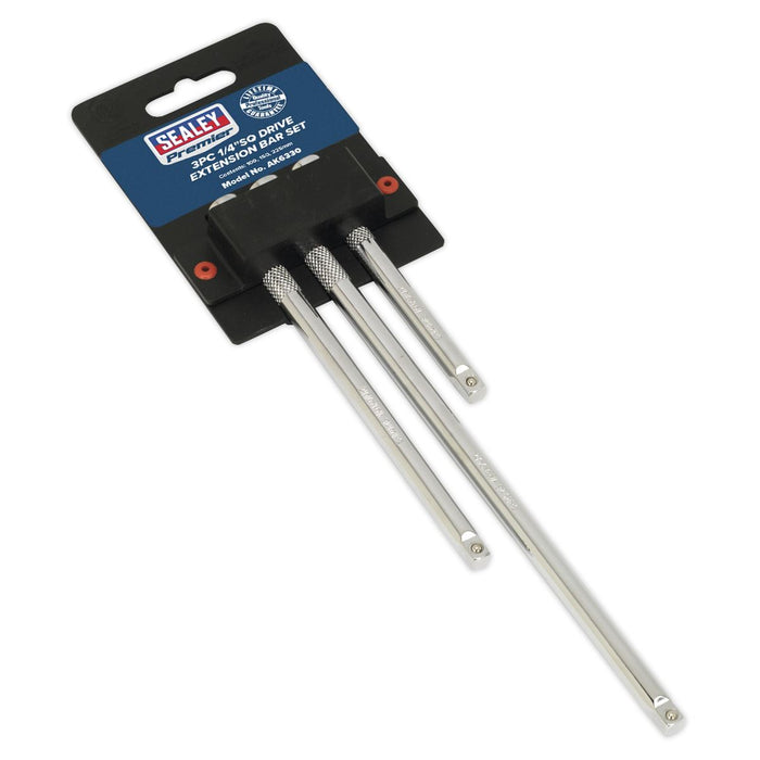Sealey Extension Bar Set 3pc 1/4"Sq Drive AK6330 Sealey - Dynamic Drive