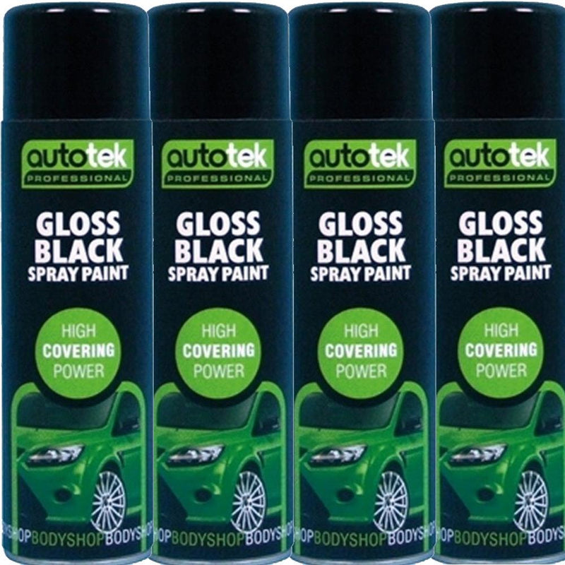 4x Autotek Professional Gloss Black 500ml Spray Paint High Coverage Autotek - Dynamic Drive