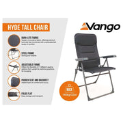 Vango Hyde Tall Camping Chair Tall Shadow Grey Vango - Dynamic Drive