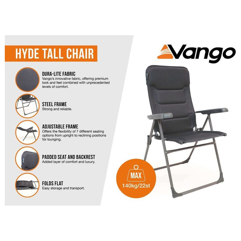 Vango Hyde Tall Camping Chair Tall Shadow Grey Vango - Dynamic Drive