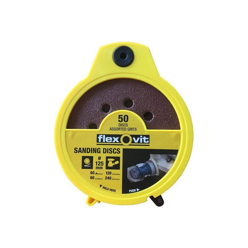 Flexovit Hook & Loop Sanding Disc 125mm Assorted (Dispenser 50) Flexovit - Dynamic Drive