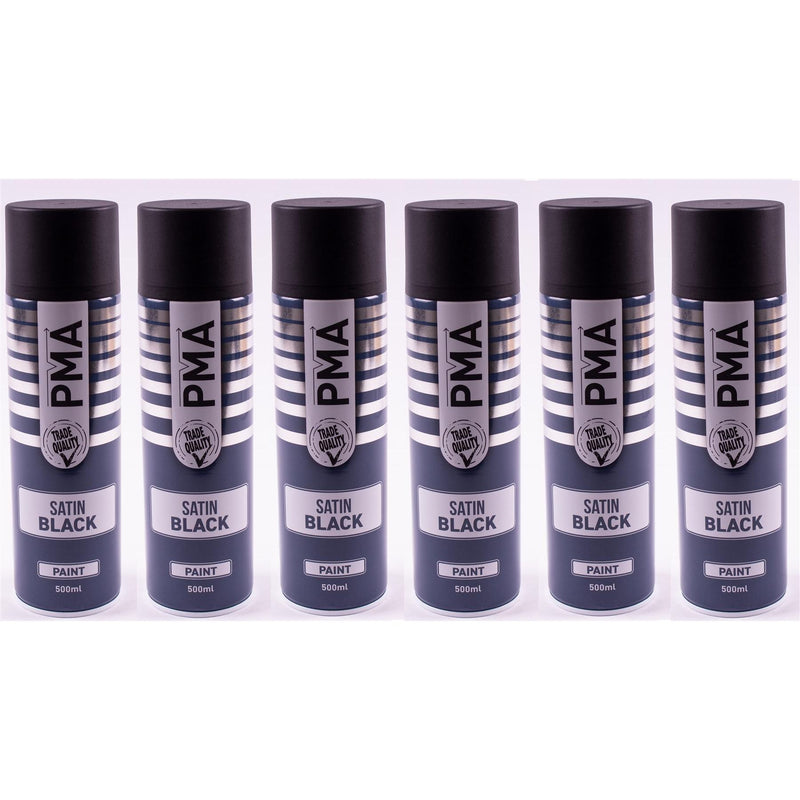 6 X Autotek Satin Black Paint Spray Aerosol 500Ml High Coverage Satin Black Autotek - Dynamic Drive
