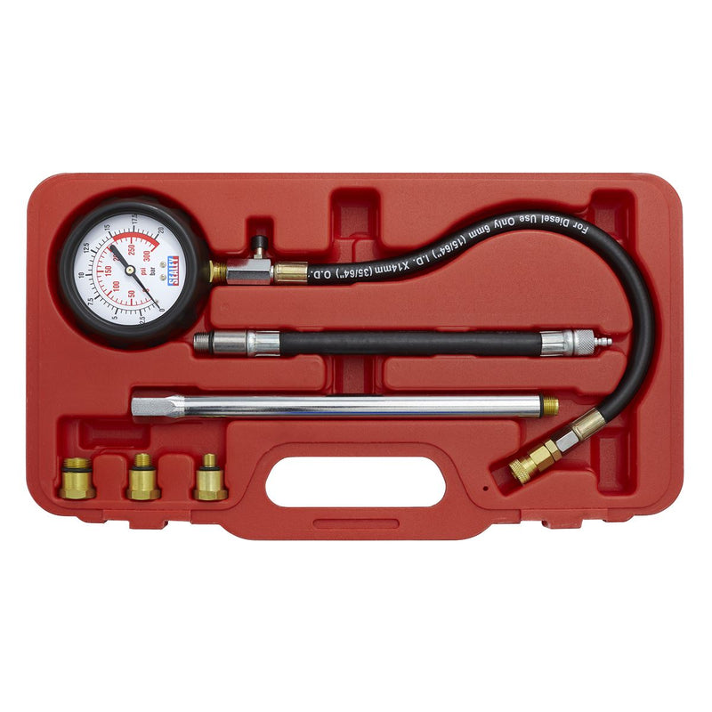 Sealey Petrol Engine Compression Tester Deluxe Kit 6pc VSE300D Sealey - Dynamic Drive