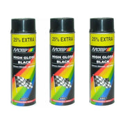 3 x Motip Gloss Black Car Spray Paint Lacquer Metal Wood Plastic Strong 500ml Motip  - Dynamic Drive