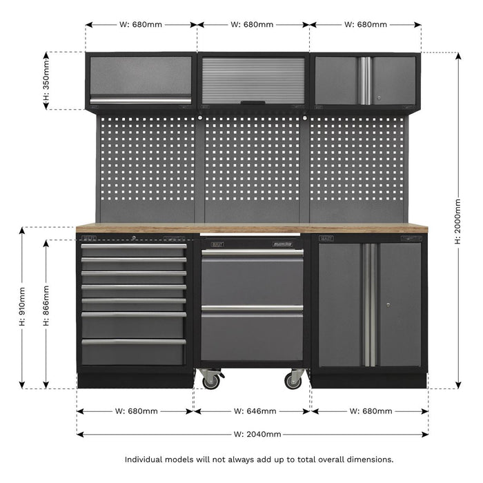 Sealey Superline Pro 2.04m Storage System Pressed Wood Worktop APMSSTACK12W Sealey - Dynamic Drive