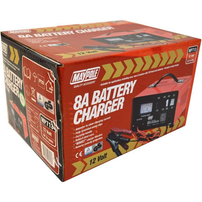 Quality Maypole Heavy Duty Steel 8A 8 Amp 12V Car Van Tractor Battery Charger Maypole - Dynamic Drive