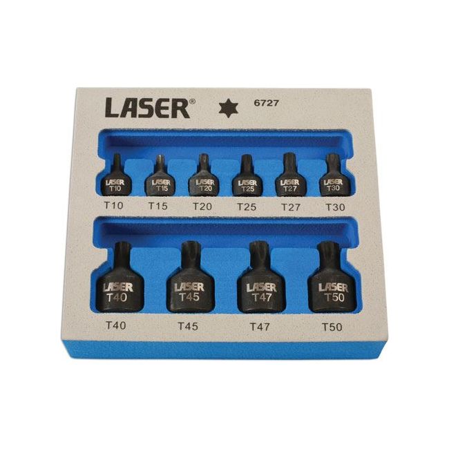 Laser Low Profile Impact Star Socket Bit Set 1/4"D, 3/8"D 10pc 6727 Laser - Dynamic Drive