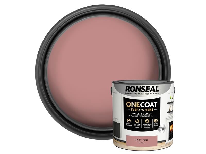 Ronseal One Coat Everywhere Interior Paint Hazy Pink Matt 2.5 litre Ronseal - Dynamic Drive