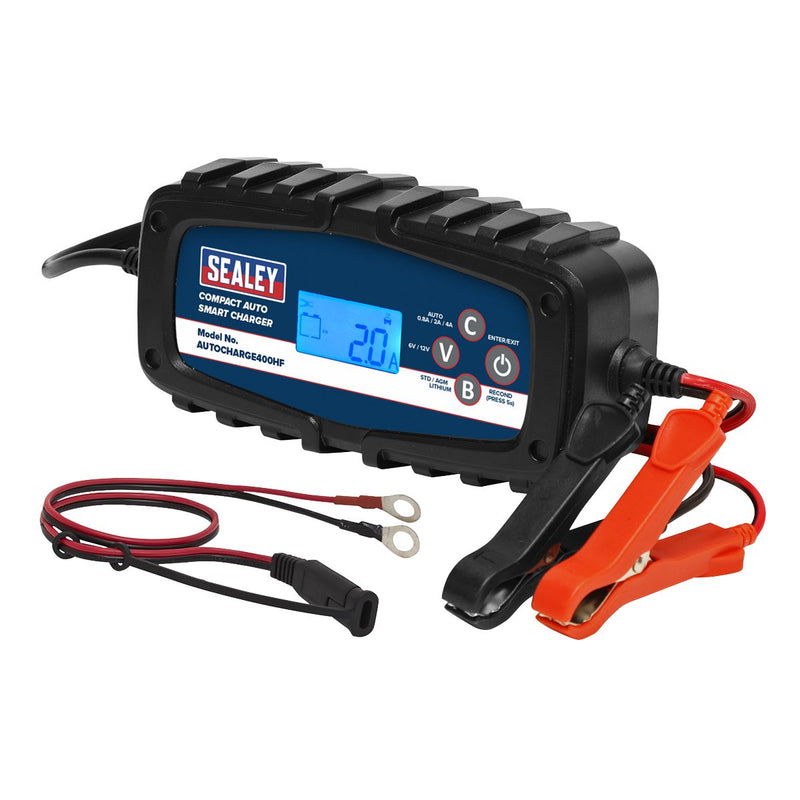 Sealey Compact Auto Smart Charger & Maintainer 4A 6/12V AUTOCHARGE400HF Sealey - Dynamic Drive