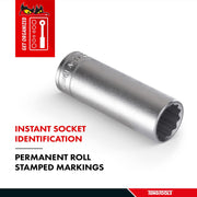 Teng Tools 1/2" Deep Socket 12 pt Metric 22mm Teng Tools - Dynamic Drive