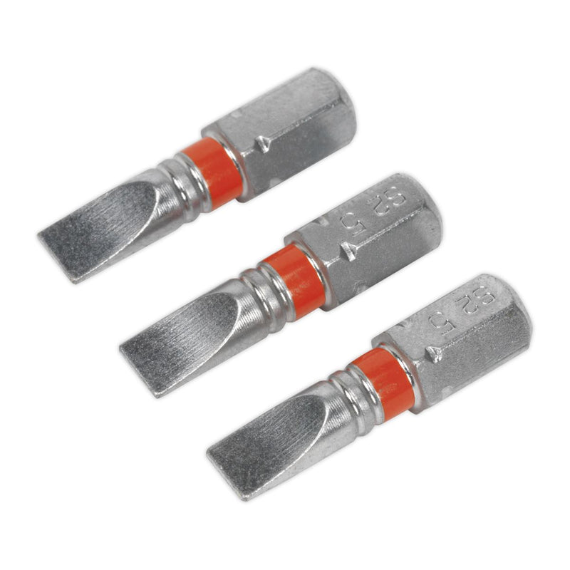 Sealey Power Tool Bit Slotted 5mm Colour-Coded S2 25mm Pack of 3 AK210508 Sealey - Dynamic Drive