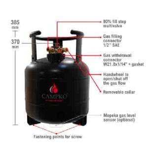 Campko Refillable Gas Bottle 15 Litres With 80% Multivalve 109666 Campko - Dynamic Drive