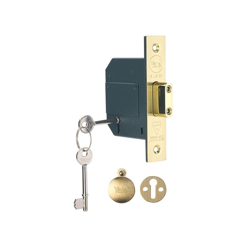 Yale Locks PM562 Hi-Security BS 5 Lever Mortice Deadlock 68mm 2.5in Polished Brass Yale Locks - Dynamic Drive