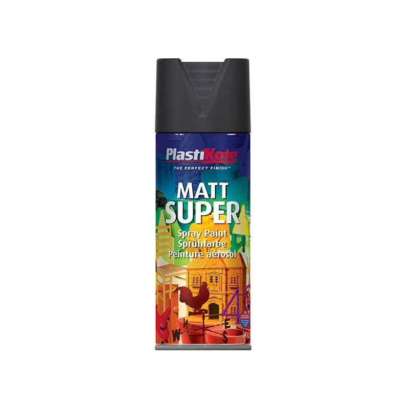 Plastikote Matt Super Spray Black 400ml PlastiKote - Dynamic Drive