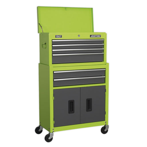 Sealey Topchest & Rollcab Combo 6 Drawer- Hi-Vis Green/Grey AP2200BBHV Sealey  - Dynamic Drive