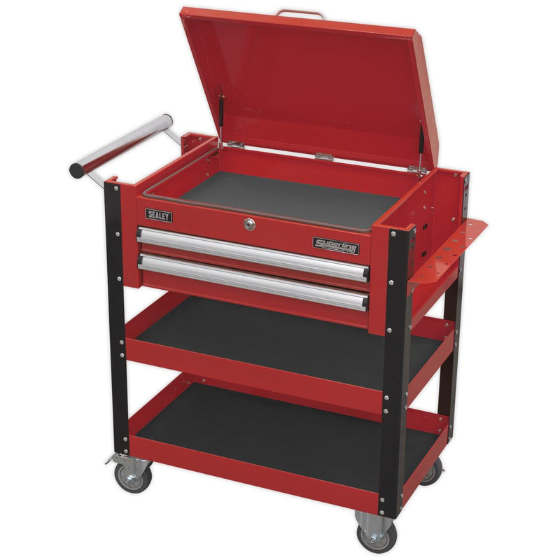 Sealey Heavy-Duty Mobile Tool & Parts Trolley 2 Drawers & Lockable Top Red Sealey - Dynamic Drive