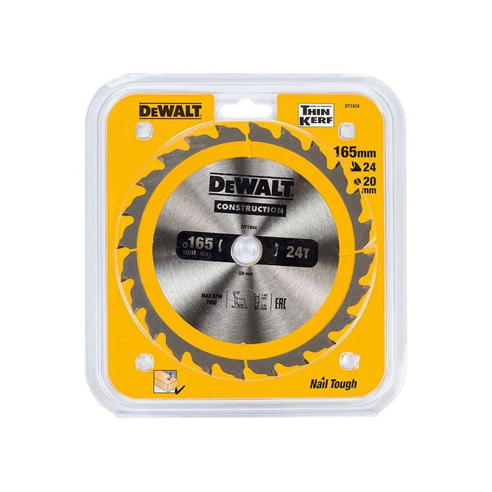 Dewalt Power Tools Portable Construction Circular Saw Blade 165 x 20mm x 24T DeWALT Power Tools - Dynamic Drive