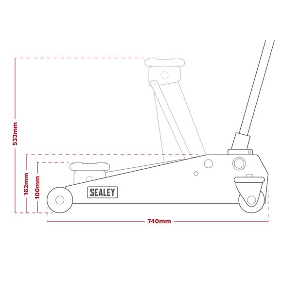 Sealey Trolley Jack 3tonne Rocket Lift Black 3040AB Sealey  - Dynamic Drive